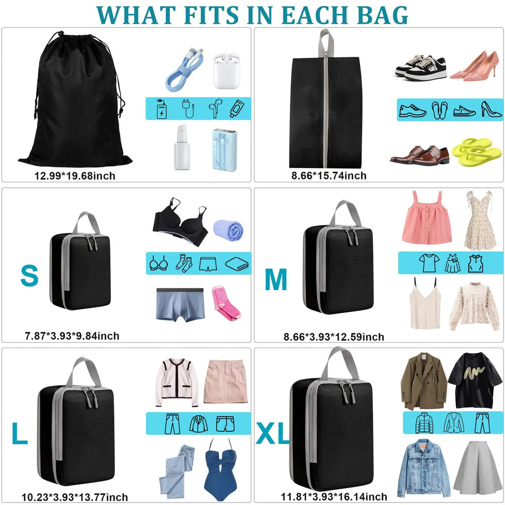 4/6 pcs Compressible Packing Travel Storage Bag Cubes Waterproof Suitcase Nylon Portable With Handbag Luggage Organizer Ryanai