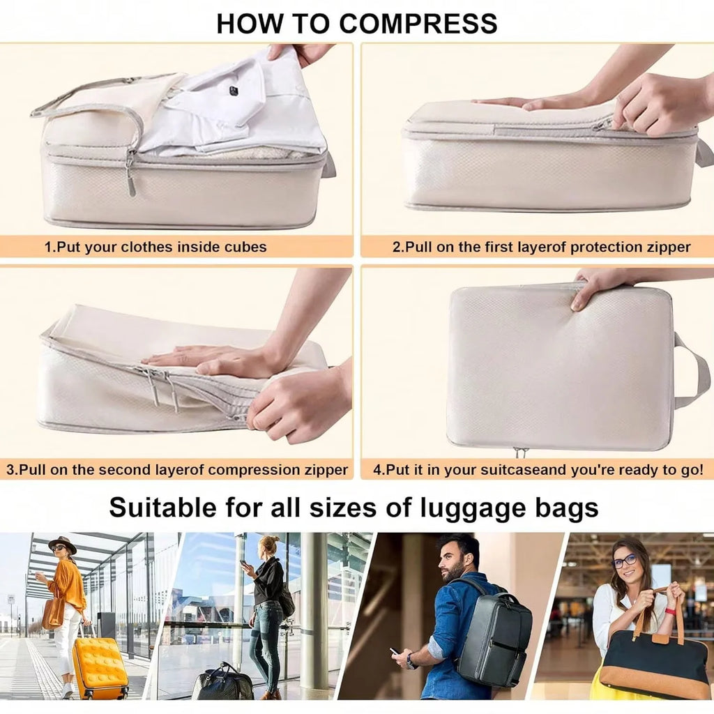4/6 pcs Compressible Packing Travel Storage Bag Cubes Waterproof Suitcase Nylon Portable With Handbag Luggage Organizer Ryanai