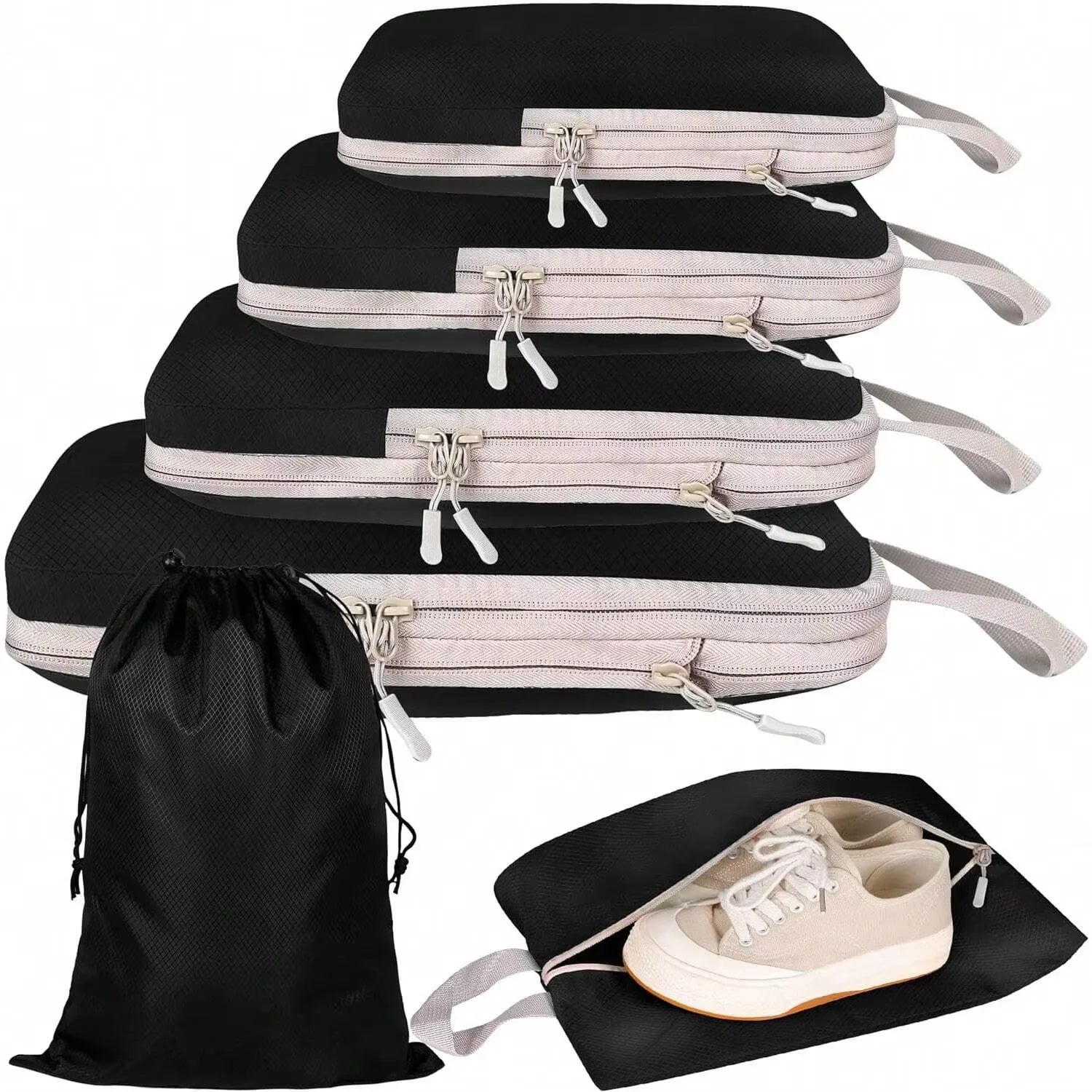 4/6 pcs Compressible Packing Travel Storage Bag Cubes Waterproof Suitcase Nylon Portable With Handbag Luggage Organizer Ryanai