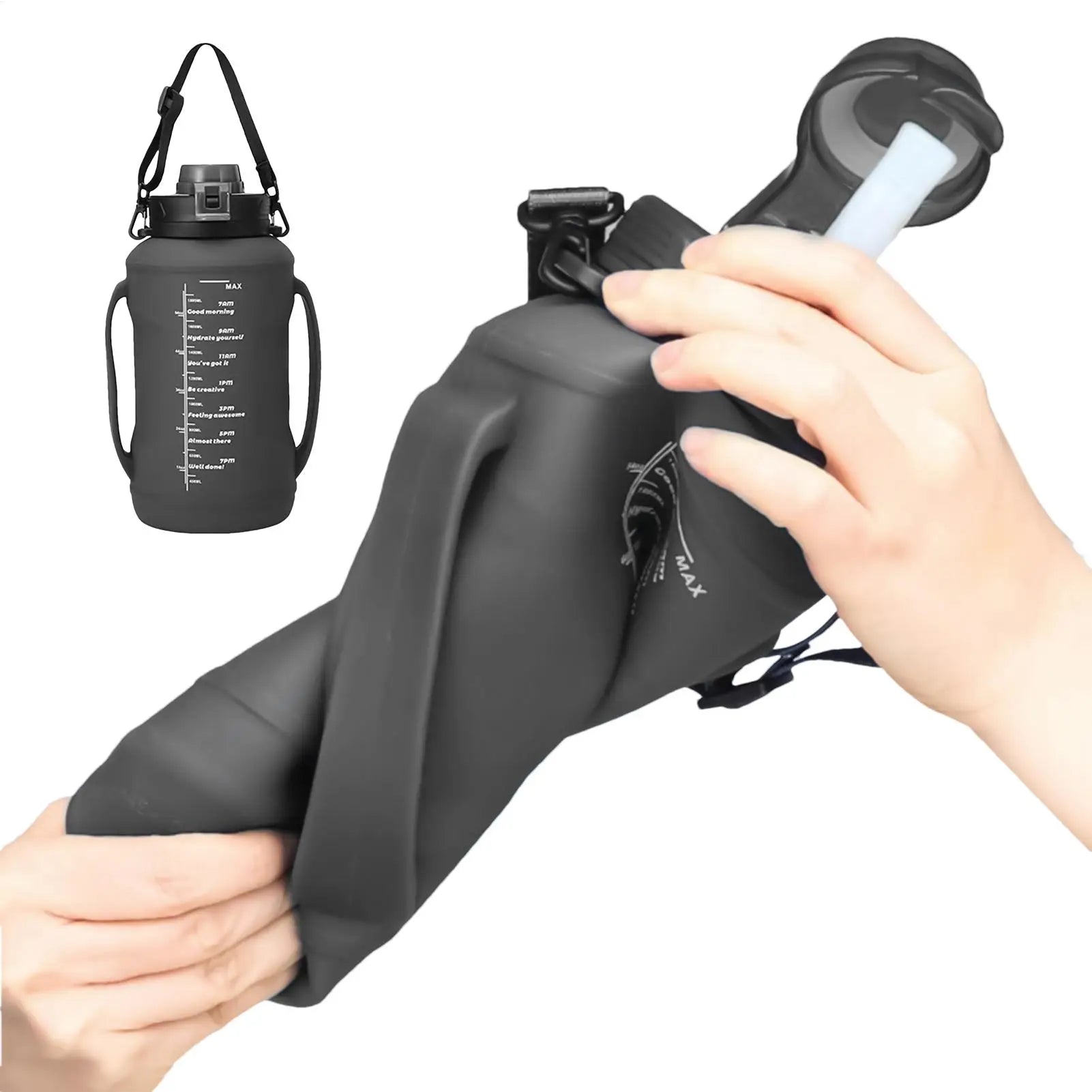 Travel Water Bottle Foldable Folding Travel Silicone Bottle For Drinking 1.8L Double Handle Hydration Cup With Wide Mouth For