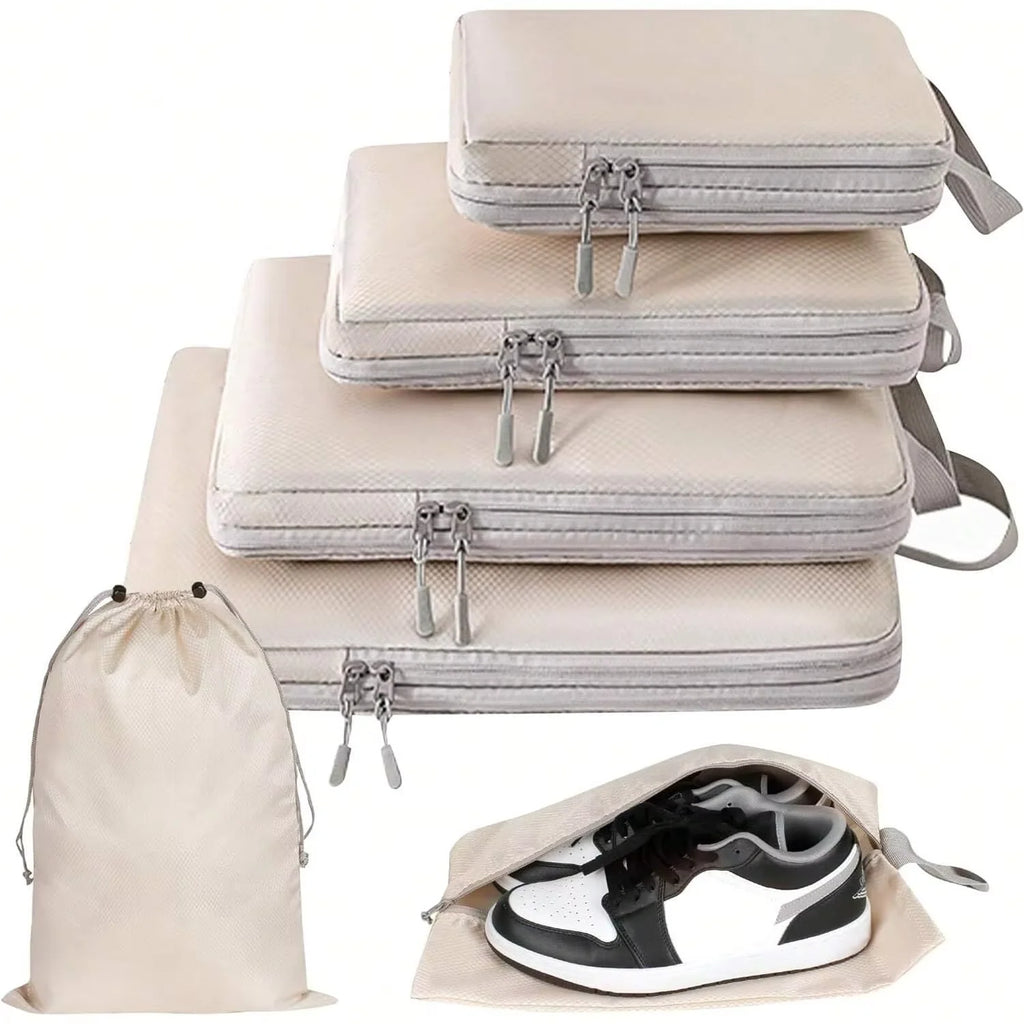 4/6 pcs Compressible Packing Travel Storage Bag Cubes Waterproof Suitcase Nylon Portable With Handbag Luggage Organizer Ryanai