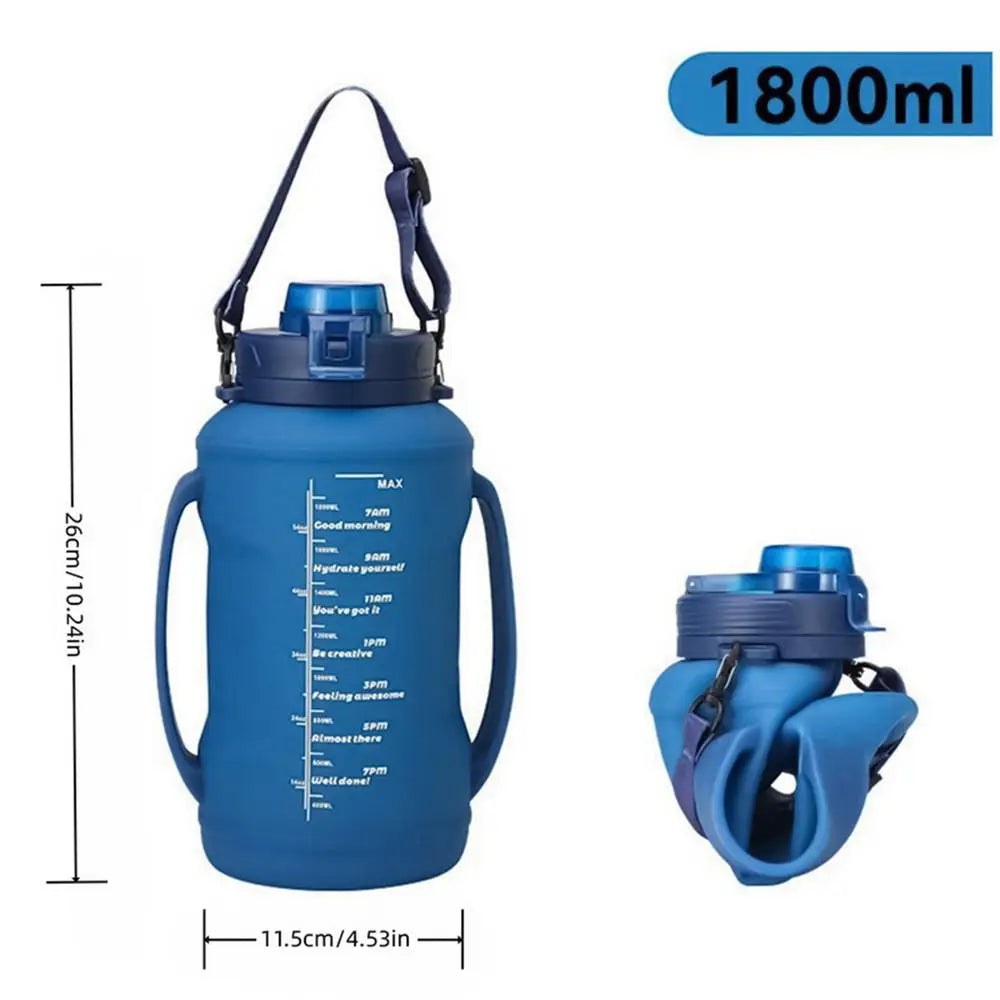 Travel Water Bottle Foldable Folding Travel Silicone Bottle For Drinking 1.8L Double Handle Hydration Cup With Wide Mouth For